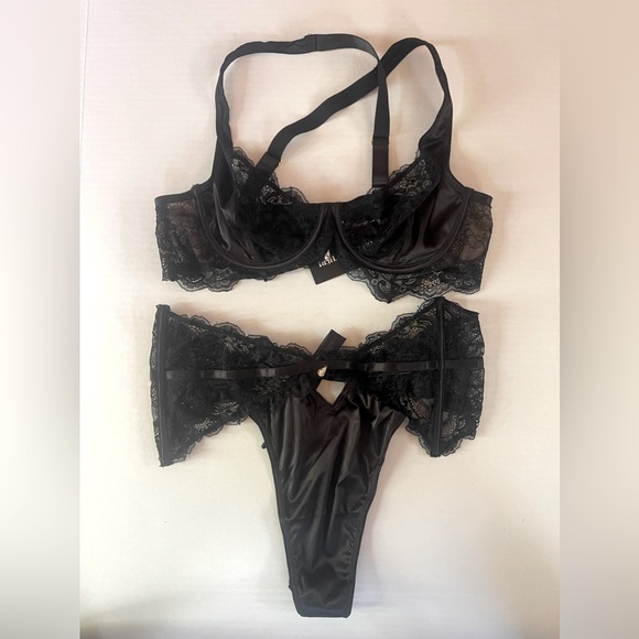 NWT Oh la la Cheri Sadie Underwire Lace Bra High Waist Panty Set Sz XL Black $65 - Picture 2 of 6